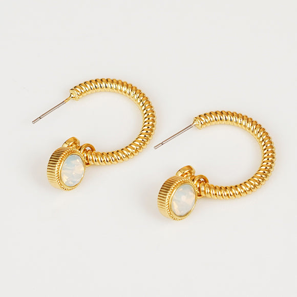 Rope Cat's Eye Stone C-Hoop Earrings