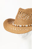 Fame Cowrie Shell Beaded String Straw Hat,