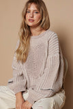 POL Round Neck Heart Patch Zipper Point Sleeve Sweater