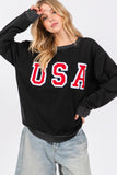 SAGE + FIG USA Letter Patch Round Neck Sweatshirt