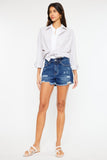 Kancan High Rise Frayed Hem Denim Shorts,