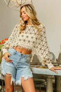 BiBi Dolman Sleeve Flower Crochet Lace Cover Up