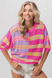 BiBi Multi Color Striped Round Neck Knit Top