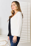 Angel Wings Woven Right Contrast Button-Front V-Neck Cardigan