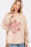 SAGE + FIG Daisy Patch Applique Long Sleeve Sweatshirt