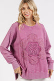 Mittoshop Flower Patch Side Slit Mineral Wash Round Neck Sweatshirt