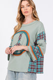 SAGE + FIG Peace Applique Patch Contrast Plaid Top