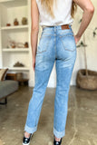 Judy Blue Full Size Distressed Straight Jeans with Patch Pockets