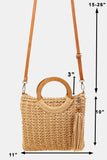 Fame Crochet Knit Convertible Tote Bag with Tassel