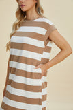 Basic Bae Full Size Striped Round Neck Cap Sleeve Mini Dress