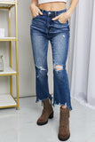 RISEN Frayed Hem Distressed Cropped Jeans