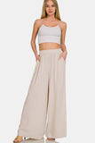 Zenana Pleated Linen Blend Wide Leg Pants