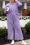 Double Take Full Size Textured Long Sleeve Top and Drawstring Pants Set