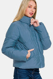 Zenana Zip Up Turtleneck Puffer Jacket with Pockets