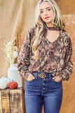 And The Why Choker Neck Dolman Sleeve Snake Print Top