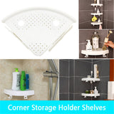 Bathroom Wall Corner Shelf Organizer; Kitchen Corner Storage Rack Non-Marking Shelf with Hooks; Easy to Install (White; One Size)