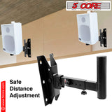 5 Core Pair of Speaker Stand Wall Mounted Bracket Heavy Duty Metal Supports 90 Lbs Holder Rotatable Angle, Adjustable Swivel Tilt Universal Hanger 2 Pieces- WST 02