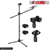 5 Core Microphone Stand Boom w Tripod Base Foldable Adjustable Height Up to 86 Inches 360 Degree Rotating W Dual Mic Holder & Golden Mic Screw Singing Speech Stage Outdoor Black MS DBL