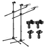 5 Core Microphone Stand Boom w Tripod Base Foldable Adjustable Height Up to 86 Inches 360 Degree Rotating W Dual Mic Holder & Golden Mic Screw Singing Speech Stage Outdoor Black MS DBL