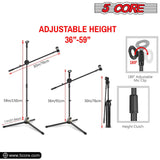 5 Core Microphone Stand Boom w Tripod Base Foldable Adjustable Height Up to 86 Inches 360 Degree Rotating W Dual Mic Holder & Golden Mic Screw Singing Speech Stage Outdoor Black MS DBL