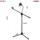 5 Core Microphone Stand + Phone Holder Floor Boom Mic Stand Gooseneck + Tablet Holder Collapsible Adjustable Tripod Mic Stand w Two Mic Clips + Carry Bag for Singing Karaoke Studio Parties MS MOB