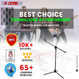 5 Core Microphone Stand + Phone Holder Floor Boom Mic Stand Gooseneck + Tablet Holder Collapsible Adjustable Tripod Mic Stand w Two Mic Clips + Carry Bag for Singing Karaoke Studio Parties MS MOB