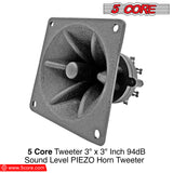 5 Core Tweeter 3.25" x 3.25" • 40W Max Component Square Driver • Piezo Horn Element Super Replacement DJ Tweeters • for Smooth Extended Frequency Response- TW 303 SQ