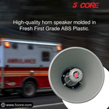 5 CORE Paging PA Horn Weatherproof 9 Inch Indoor Outdoor 20 Watt RMS 200W PMPO 8 Ohm Loud Speaker Alarm Siren Grey - UHC 150