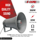 5 CORE Paging PA Horn Weatherproof 9 Inch Indoor Outdoor 20 Watt RMS 200W PMPO 8 Ohm Loud Speaker Alarm Siren Grey - UHC 150