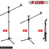 5 Core Microphone Stand Boom w Tripod Base Foldable Adjustable Height Up to 86 Inches 360 Degree Rotating W Dual Mic Holder & Golden Mic Screw Singing Speech Stage Outdoor Black MS DBL