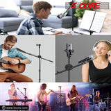 5 Core Microphone Stand Boom w Tripod Base Foldable Adjustable Height Up to 86 Inches 360 Degree Rotating W Dual Mic Holder & Golden Mic Screw Singing Speech Stage Outdoor Black MS DBL