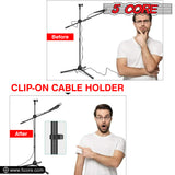 5 Core Microphone Stand Boom w Tripod Base Foldable Adjustable Height Up to 86 Inches 360 Degree Rotating W Dual Mic Holder & Golden Mic Screw Singing Speech Stage Outdoor Black MS DBL