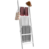 Blanket Ladder, 5-Layer Towel Racks, Blanket Holder with Anti-Slip Construction Home Decor, Decorative Blanket, Quilt, Towel, Scarf Ladder Shelves for Livingroom, Bedroom, Bathroom, White