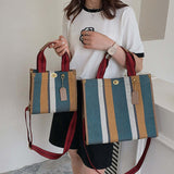 Canvas Stripe Tote Bag Vintage Shoulder Crossbody Bags Large Small Size Versatile Handbags Shopping Storage Handbag