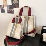 Canvas Stripe Tote Bag Vintage Shoulder Crossbody Bags Large Small Size Versatile Handbags Shopping Storage Handbag