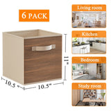 Fabric Storage Cubes with Handle, Foldable  Cube Storage Bins, 6 Pack Storage Baskets for Shelves, Storage Boxes for Organizing Closet Bins, Wood Grain