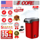 5 Core Hot Air Popcorn Popper Machine 1200W Electric Popcorn Kernel Corn Maker Bpa Free, 95% Popping Rate, 2 Minutes Fast, No Oil-Healthy Snack for Kids Adults, Home, Party, Gift POP