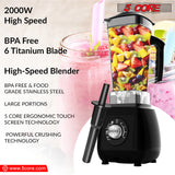 5 Core 2L Professional Countertop Blender For Kitchen 68 Oz 2000W High Speed BPA Free 6 Titanium Blade Smoothie Blender Electric For Soup Shake Juice Multi-Speed Manual JB 2000 M