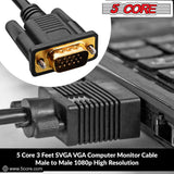 5 Core 3 Feet SVGA VGA Computer Monitor Cable Male to Male 1080p High Resolution - VGA 1001