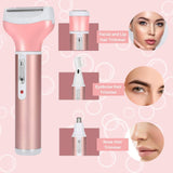 Electric Razor for Women, 4-in-1 Women's Body Hair Removal, Pubic Shaver Bikini Trimmer for Eyebrow Face Body Underarm, Portable Ladies Shaver, Women's Trimmer USB Rechargeable IPX7 Waterproof | Pink