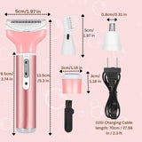 Electric Razor for Women, 4-in-1 Women's Body Hair Removal, Pubic Shaver Bikini Trimmer for Eyebrow Face Body Underarm, Portable Ladies Shaver, Women's Trimmer USB Rechargeable IPX7 Waterproof | Pink