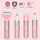 Electric Razor for Women, 4-in-1 Women's Body Hair Removal, Pubic Shaver Bikini Trimmer for Eyebrow Face Body Underarm, Portable Ladies Shaver, Women's Trimmer USB Rechargeable IPX7 Waterproof | Pink