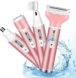 Electric Razor for Women, 4-in-1 Women's Body Hair Removal, Pubic Shaver Bikini Trimmer for Eyebrow Face Body Underarm, Portable Ladies Shaver, Women's Trimmer USB Rechargeable IPX7 Waterproof | Pink