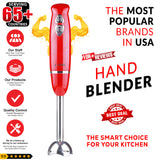 5 Core Handheld Blender, Electric Hand Blender 8-Speed 500W, Immersion Hand Held Blender Stick with Food Grade Stainless Steel Blades for Perfect Smoothies, Puree Baby Food & Soup - HB 1510 BLK/RED