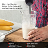 5 Core Handheld Blender, Electric Hand Blender 8-Speed 500W, Immersion Hand Held Blender Stick with Food Grade Stainless Steel Blades for Perfect Smoothies, Puree Baby Food & Soup - HB 1510 BLK/RED