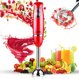 5 Core Handheld Blender, Electric Hand Blender 8-Speed 500W, Immersion Hand Held Blender Stick with Food Grade Stainless Steel Blades for Perfect Smoothies, Puree Baby Food & Soup - HB 1510 BLK/RED