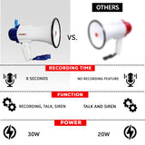 5 Core Megaphone Speaker • Battery Power 30W Bullhorn w Siren • Volume Adjustable Bull Horn • 800 Feet Range • Record Function • Mega Phone for Cheerleading Coaches Safety Drill- 8R