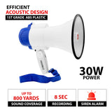 5 Core Megaphone Speaker • Battery Power 30W Bullhorn w Siren • Volume Adjustable Bull Horn • 800 Feet Range • Record Function • Mega Phone for Cheerleading Coaches Safety Drill- 8R