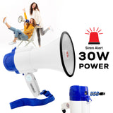 5 Core Megaphone Speaker • Battery Power 30W Bullhorn w Siren • Volume Adjustable Bull Horn • 800 Feet Range • Record Function • Mega Phone for Cheerleading Coaches Safety Drill- 8R