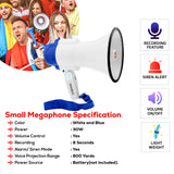 5 Core Megaphone Speaker • Battery Power 30W Bullhorn w Siren • Volume Adjustable Bull Horn • 800 Feet Range • Record Function • Mega Phone for Cheerleading Coaches Safety Drill- 8R